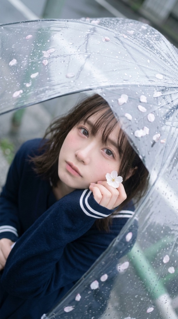雨の透明傘ハイアングル - AI生成の作例