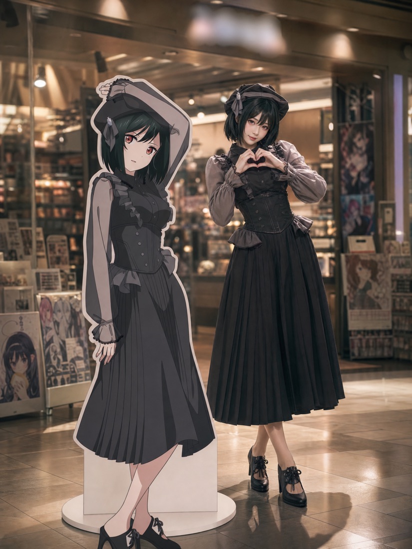 店頭パネルとコスプレ - AI生成の作例
