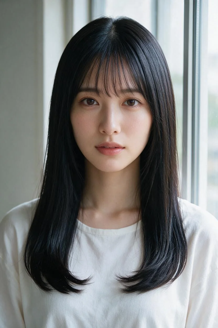 黒髪ロングの成人AI女性ポートレート